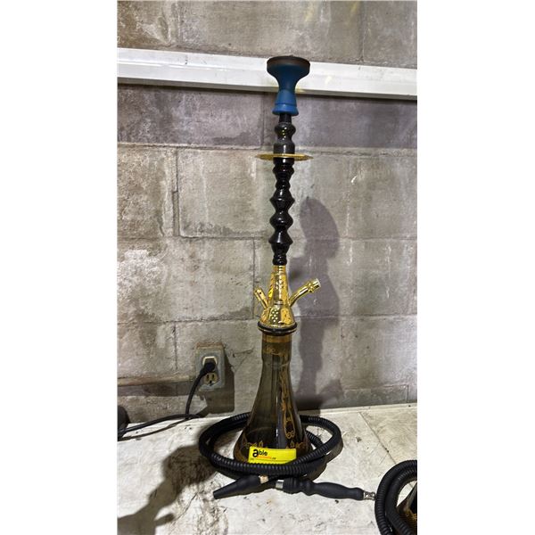 MODERN HOOKAH WITH BROWN & GOLDEN ACCENT METAL STEM AND CLEAR GLASS BASE
