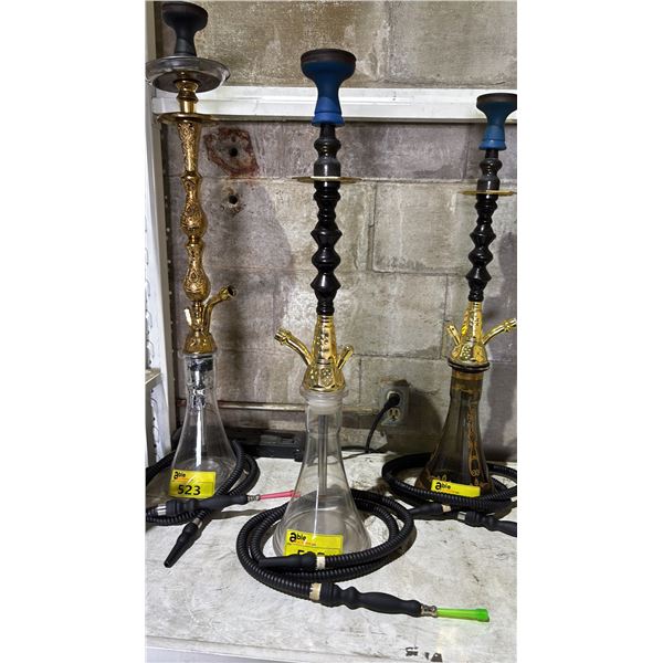 MODERN HOOKAH WITH BROWN & GOLDEN ACCENT METAL STEM AND CLEAR GLASS BASE