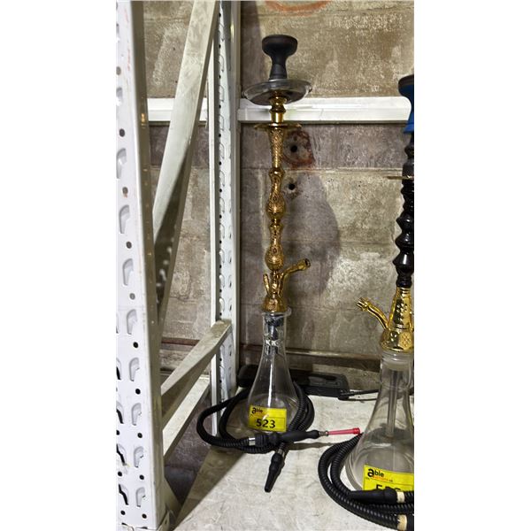 MODERN HOOKAH WITH GOLDEN ACCENT METAL STEM AND CLEAR GLASS BASE