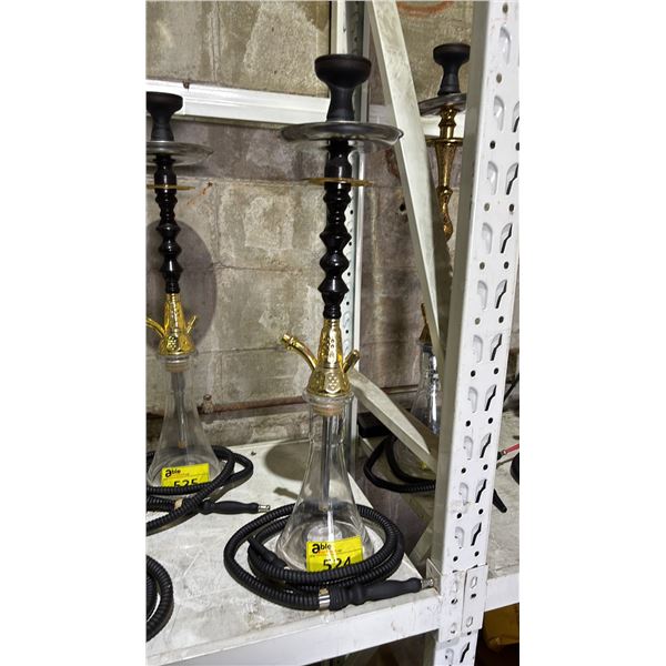 MODERN HOOKAH WITH BROWN & GOLDEN ACCENT METAL STEM AND CLEAR GLASS BASE