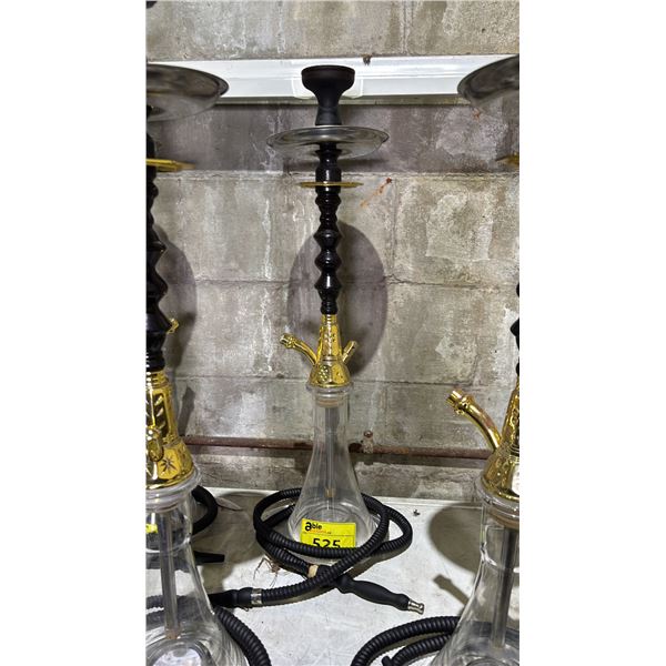 MODERN HOOKAH WITH BROWN & GOLDEN ACCENT METAL STEM AND CLEAR GLASS BASE