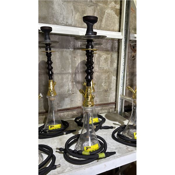 MODERN HOOKAH WITH BROWN & GOLDEN ACCENT METAL STEM AND CLEAR GLASS BASE