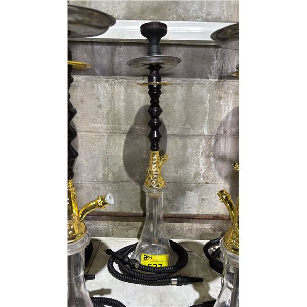 MODERN HOOKAH WITH BROWN & GOLDEN ACCENT METAL STEM AND CLEAR GLASS BASE