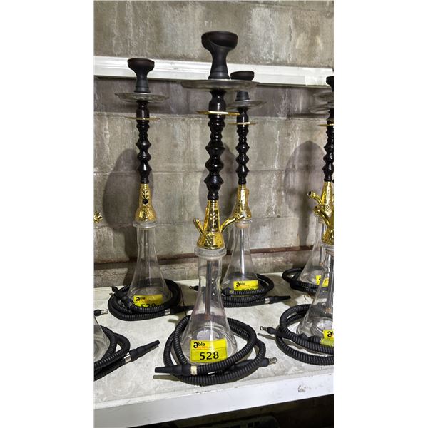 MODERN HOOKAH WITH BROWN & GOLDEN ACCENT METAL STEM AND CLEAR GLASS BASE