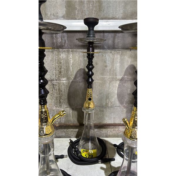 MODERN HOOKAH WITH BROWN & GOLDEN ACCENT METAL STEM AND CLEAR GLASS BASE