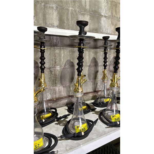 MODERN HOOKAH WITH BROWN & GOLDEN ACCENT METAL STEM AND CLEAR GLASS BASE