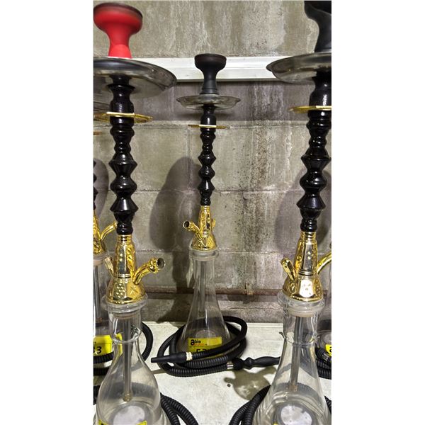 MODERN HOOKAH WITH BROWN & GOLDEN ACCENT METAL STEM AND CLEAR GLASS BASE