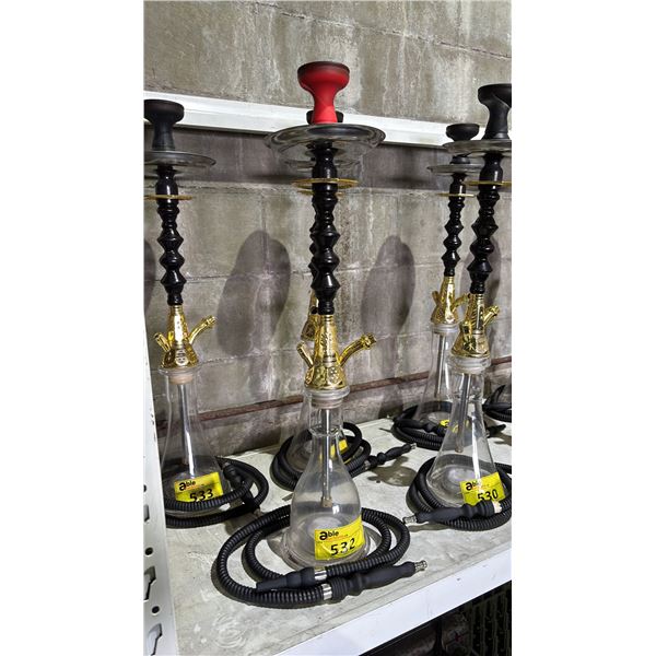 MODERN HOOKAH WITH BROWN & GOLDEN ACCENT METAL STEM AND CLEAR GLASS BASE