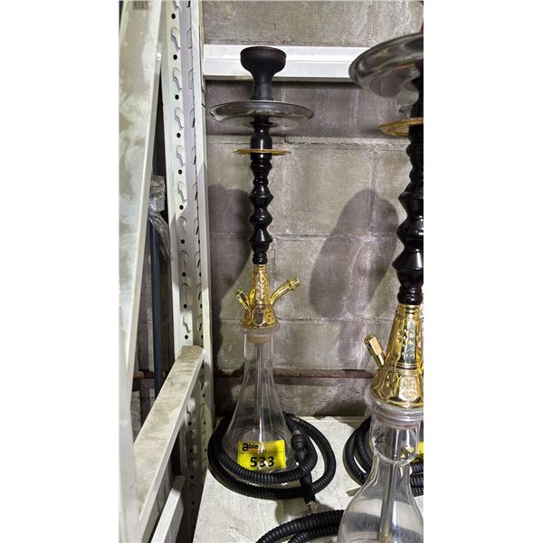 MODERN HOOKAH WITH BROWN & GOLDEN ACCENT METAL STEM AND CLEAR GLASS BASE