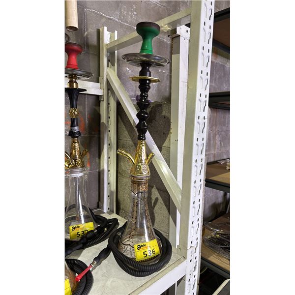 MODERN HOOKAH WITH BROWN & GOLDEN ACCENT METAL STEM AND GLASS BASE