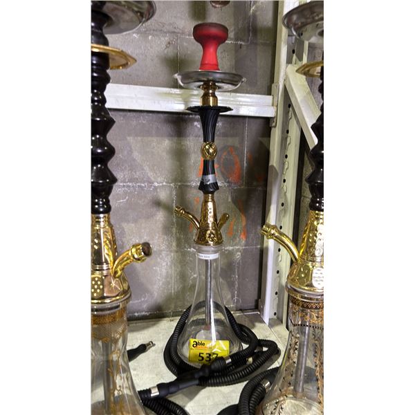 MODERN HOOKAH WITH BLACK & GOLDEN ACCENT METAL STEM AND CLEAR GLASS BASE