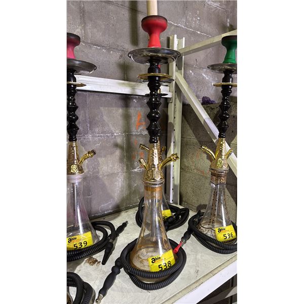 MODERN HOOKAH WITH BROWN & GOLDEN ACCENT METAL STEM AND CLEAR GLASS BASE