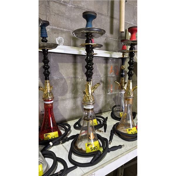 MODERN HOOKAH WITH BROWN & GOLDEN ACCENT METAL STEM AND CLEAR GLASS BASE