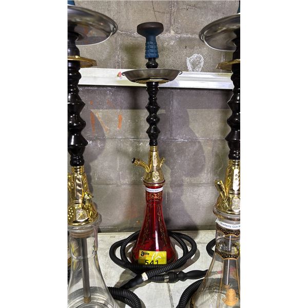 MODERN HOOKAH WITH BROWN & GOLDEN ACCENT METAL STEM AND CLEAR GLASS BASE