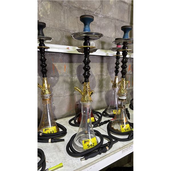 MODERN HOOKAH WITH BROWN & GOLDEN ACCENT METAL STEM AND CLEAR GLASS BASE
