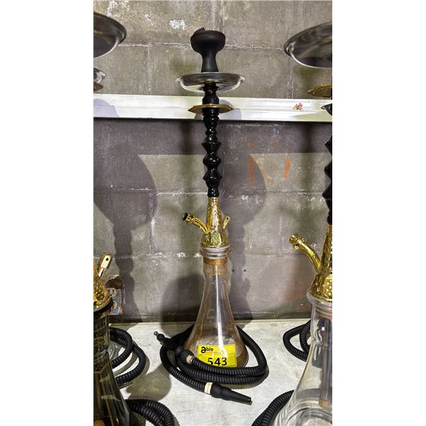 MODERN HOOKAH WITH BROWN & GOLDEN ACCENT METAL STEM AND CLEAR GLASS BASE