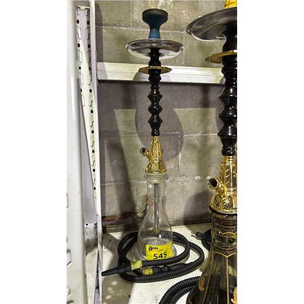 MODERN HOOKAH WITH BROWN & GOLDEN ACCENT METAL STEM AND CLEAR GLASS BASE