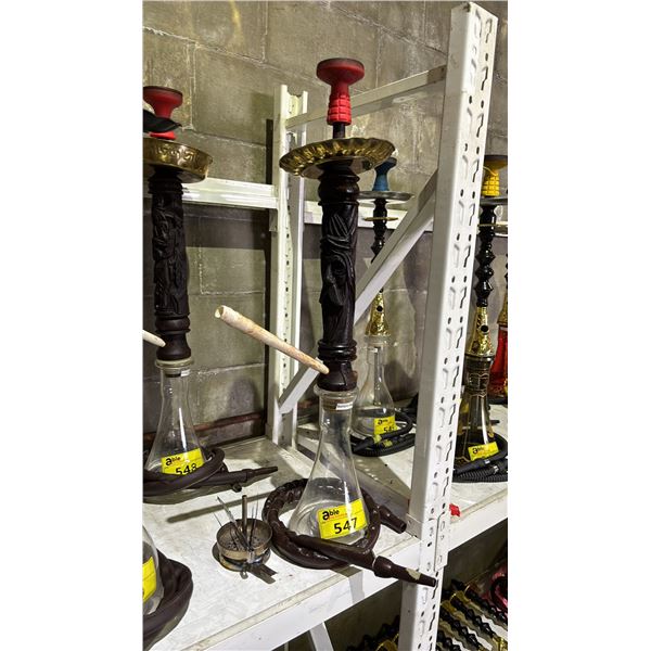 MODERN HOOKAH WITH CARVED WOODEN  STEM AND CLEAR GLASS BASE