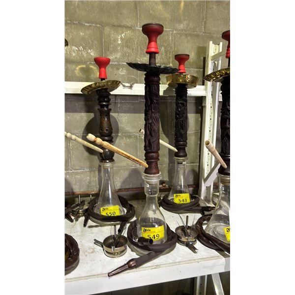 MODERN HOOKAH WITH CARVED WOODEN  STEM AND CLEAR GLASS BASE