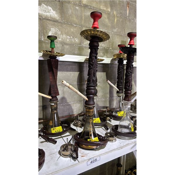 MODERN HOOKAH WITH CARVED WOODEN  STEM AND CLEAR GLASS BASE