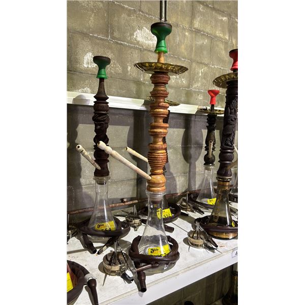 MODERN HOOKAH WITH CARVED WOODEN  STEM AND CLEAR GLASS BASE