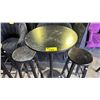 Image 2 : BAR HEIGHT WOODEN ROUND TABLE WITH METAL BASE AND 2 STOOLS