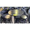 Image 2 : BAR HEIGHT WOODEN ROUND TABLE WITH METAL BASE AND 2 STOOLS