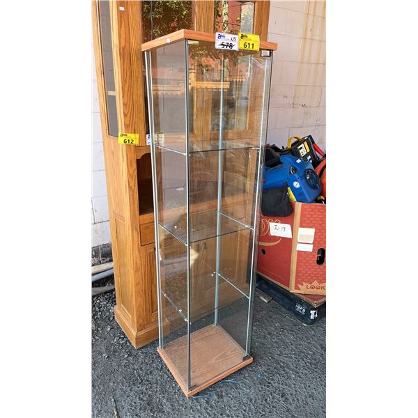 UPRIGHT GLASS 4-TIER STORAGE CABINET: APPROX. 64"T X 16"W X 14"D