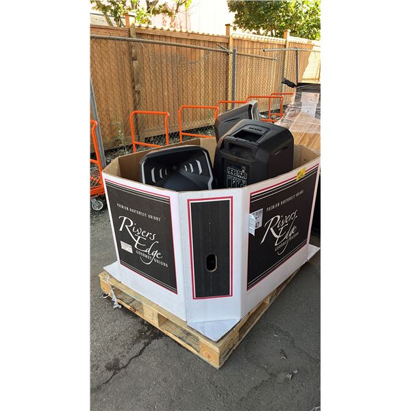 PALLET OF ASSORTED  ITEMS INCLUDING SPEAKERS, TARP, KIDS SCOOTERS AND MORE