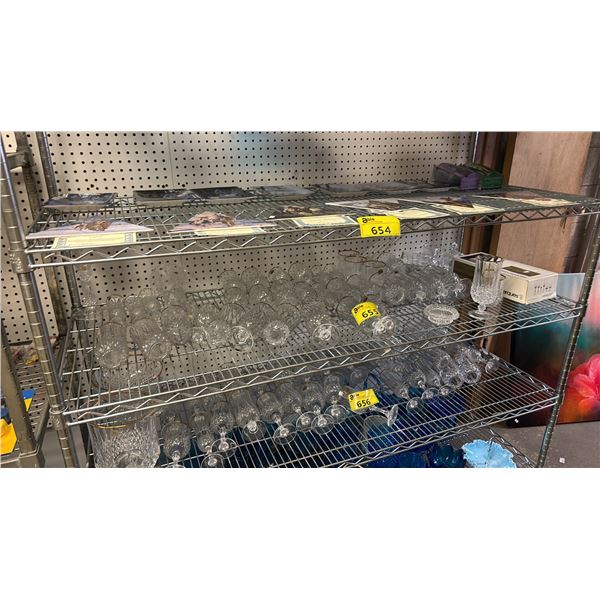 SHELF OF ASSORTED GLASS AND CRYSTAL WARE