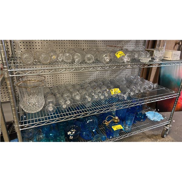 SHELF OF ASSORTED GLASS AND CRYSTAL WARE\