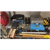 Image 2 : SHELF OF ASSORTED ITEMS INCLUDING HAND TOOLS, VOLTAGE TESTER, STAPLE GUN KIT AND MIRE