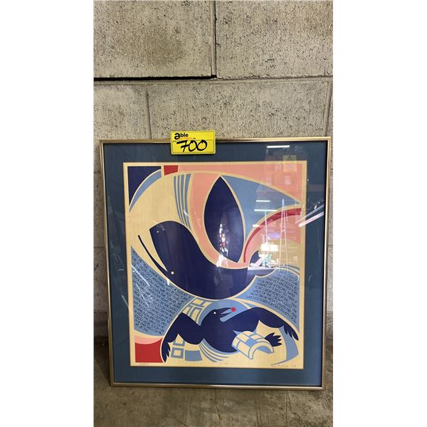 FRAMED SERIGRAPH PRINT: T-SILII-AA-LIS (RAVEN FINNED KILLER WHALE) BY HAIDA ARTIST ROBERT DAVIDSON