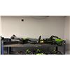 Image 1 : SHELF OF GREENWORK PRO CORDLESS TOOLS TRIMMER, BLOWER AND CHAIN SAW