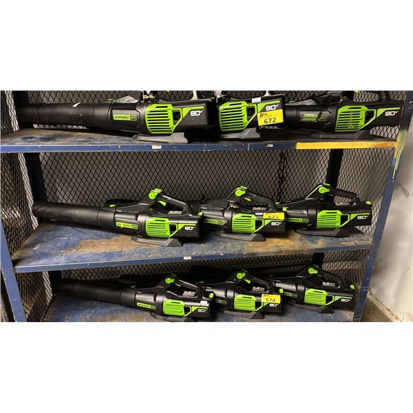SHELF OF GREENWORK PRO CORDLESS BLOWERS
