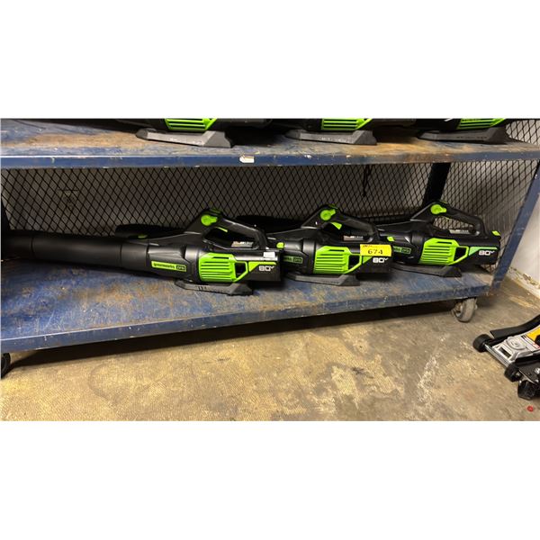 SHELF OF GREENWORK PRO CORDLESS BLOWERS
