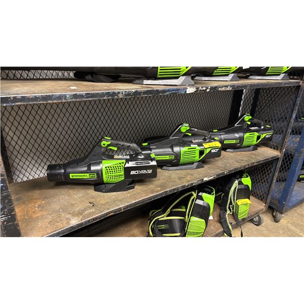 SHELF OF GREENWORK PRO CORDLESS BLOWERS * MISSING ATTACHMENTS*