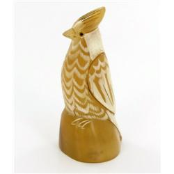 VERY RARE White Water Buffalo Horn Scrimshaw Bird (CLB-587)