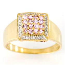 1.08Ct Pink Sapphire & 12 Diamond Yellow 9K Gold Ring (JEW-9014X)