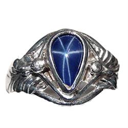 2.68 ct Pear Cabochon Blue Star Sapphire Sterling Ring Size 7  (JEW-1819)