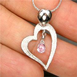 14.29ct. Heart White Sapphire Necklace Pendant 16" (JEW-1608)