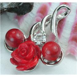 19ct Red Coral White Gold Vermeil Pendant (JEW-1341)