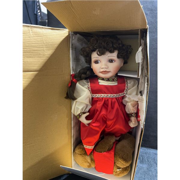 Ashton-Drake Galleries Porcelain Doll 'Natasha' With Bear, Boxed