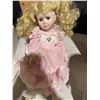 Image 3 : Porcelain Doll with Blonde Curly Hair and Pink Dress