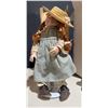 Image 1 : Porcelain Doll with Red Braids, Straw Hat, Plaid Dress