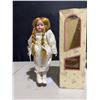 Image 1 : Porcelain Doll with Blonde Braids, White Dress, Original Box