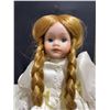 Image 2 : Porcelain Doll with Blonde Braids, White Dress, Original Box