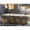 Image 1 : Wood and Metal Travel Trunk with Brass Hardware and Blue Interior