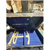 Image 2 : Wood and Metal Travel Trunk with Brass Hardware and Blue Interior