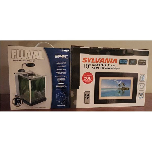 Fluval 2 Gallon Desktop Aquarium Kit and Sylvania 10" Digital Photo Frame